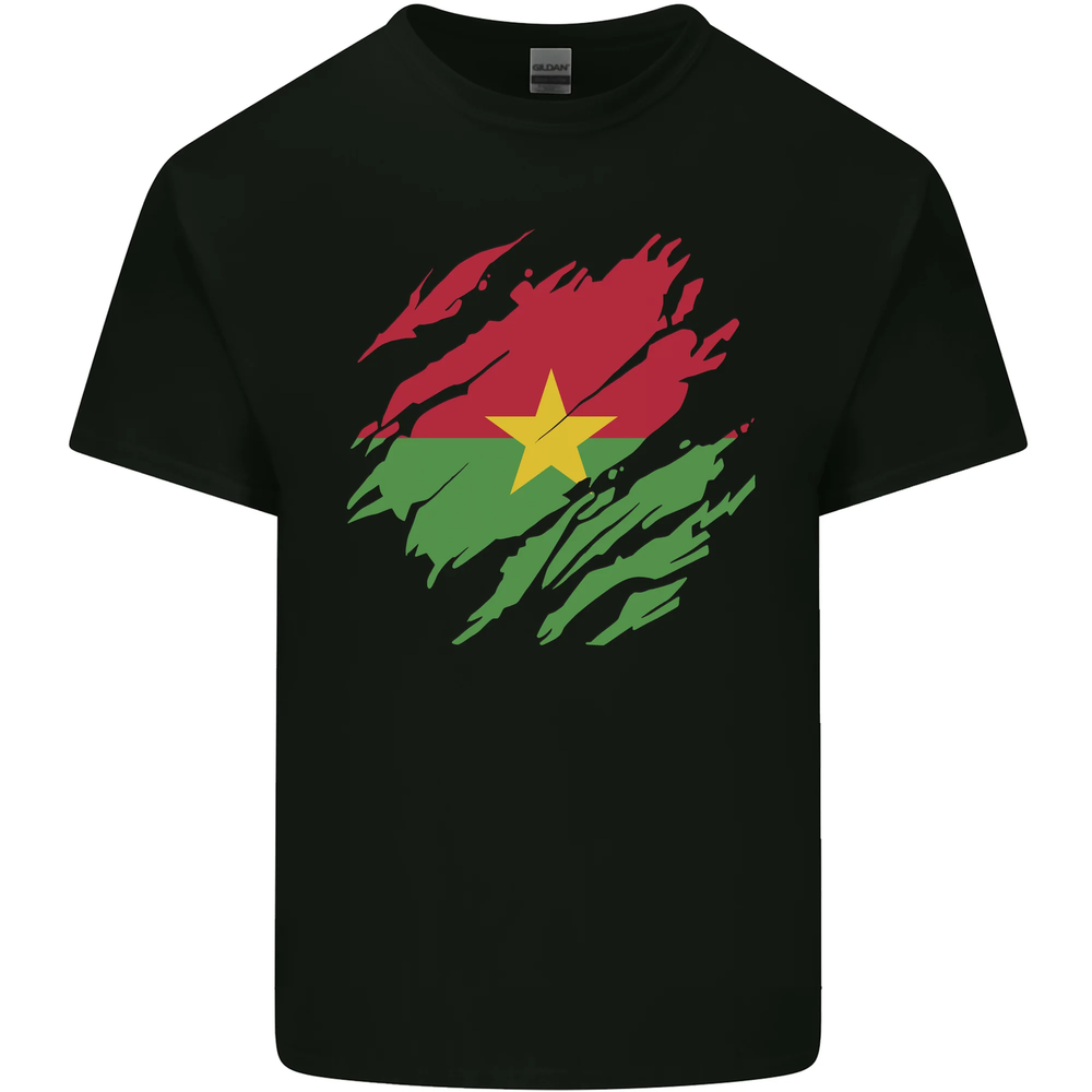 Torn Burkina Faso Flag Day Football Mens Cotton T-Shirt Tee Top