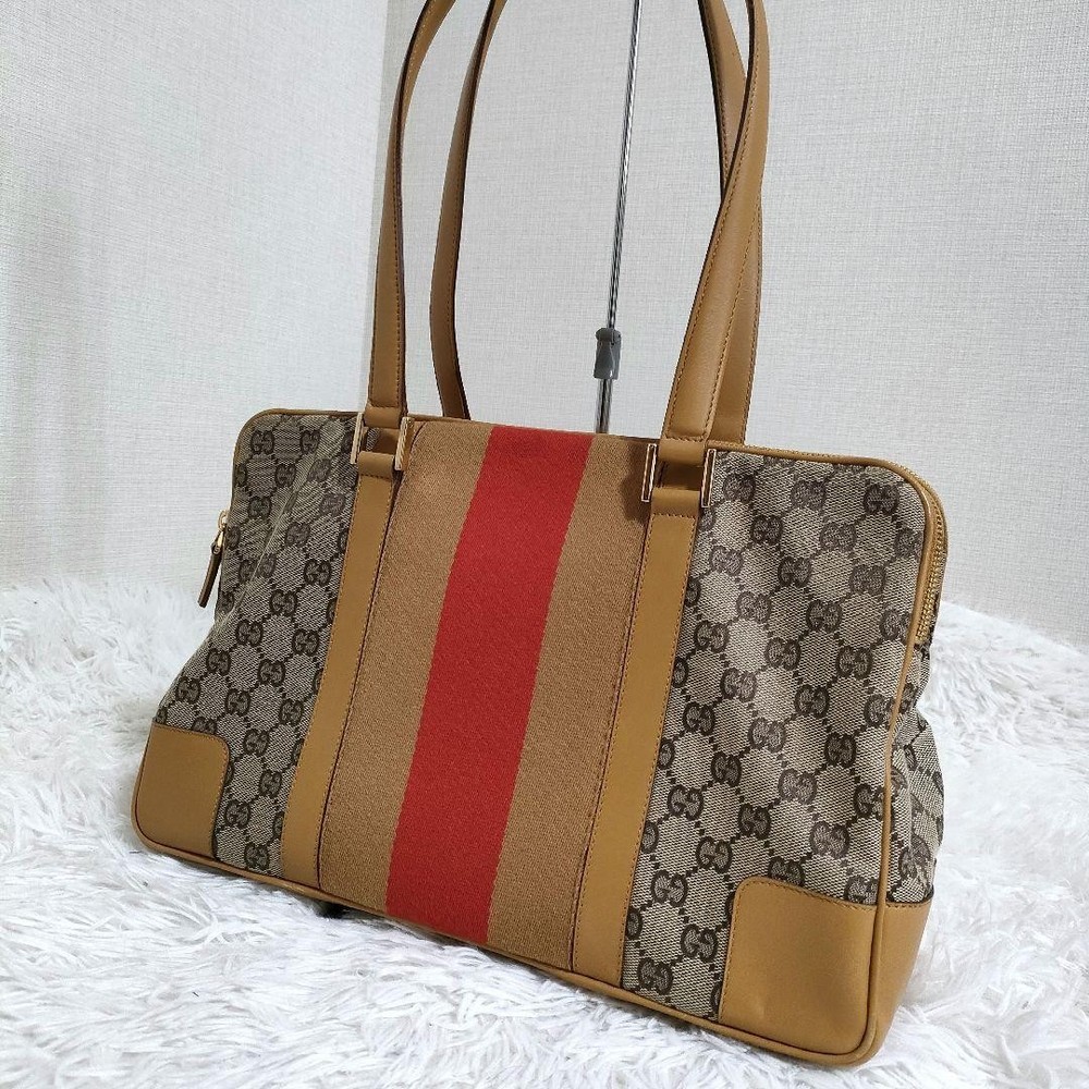 Gucci GG Canvas Leather Tote Shoulder Bag Classic Designer Handbag New  