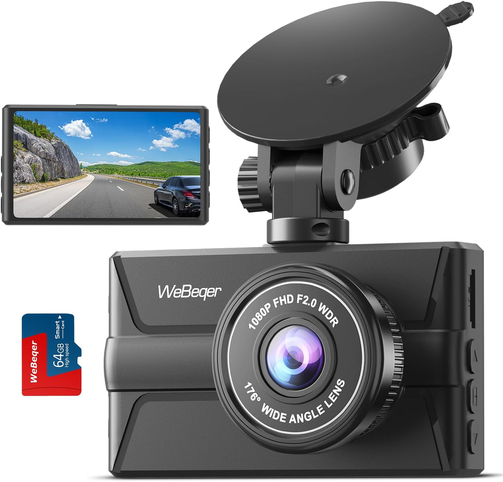 FHD 1080P Dash Cam Car Camera 176� Wide Angle Night Vision G-Sensor 64G SD Card