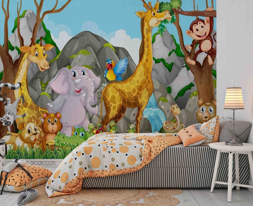 3D Jungle Animal Cartoon Illustration Wall Murals Wallpaper Murals Wall Sticker
