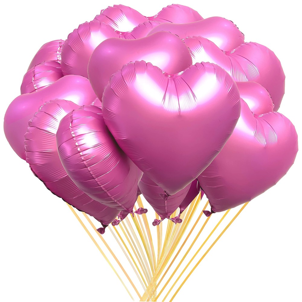 Jonhamwelbor 20Pcs 18 inch Metallic Pink Foil Mylar Heart Shape Balloons Deco...