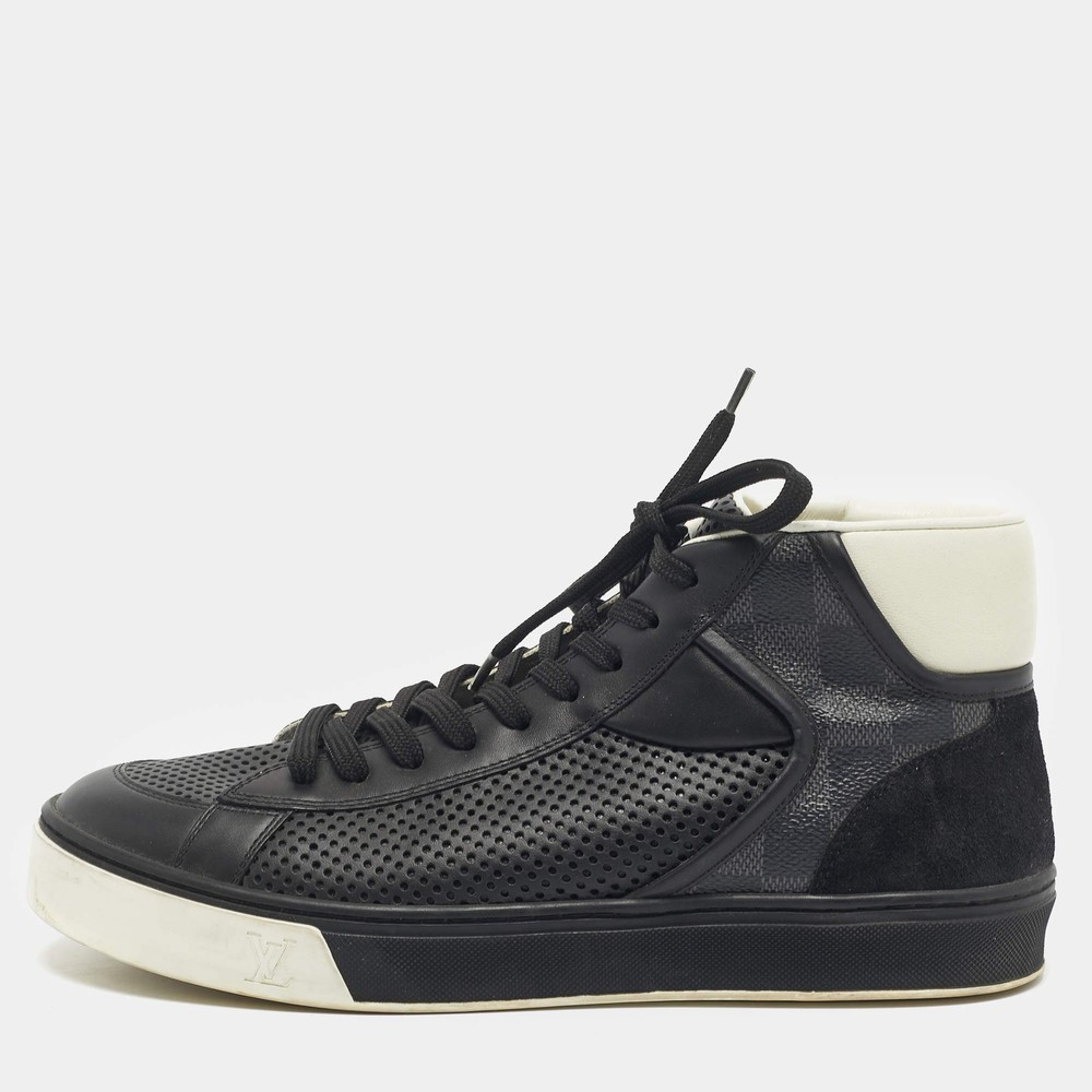 Louis Vuitton Black Damier Canvas and Leather High Top Sneakers Size 39.5