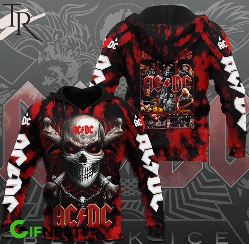 ACDC Rock Band 50 Years 1973 - 2023 Skull Design 3D Hoodie