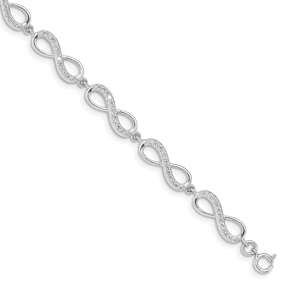 Sterling Silver Rhodium Plated Cubic Zirconia Infinity Bracelet 7