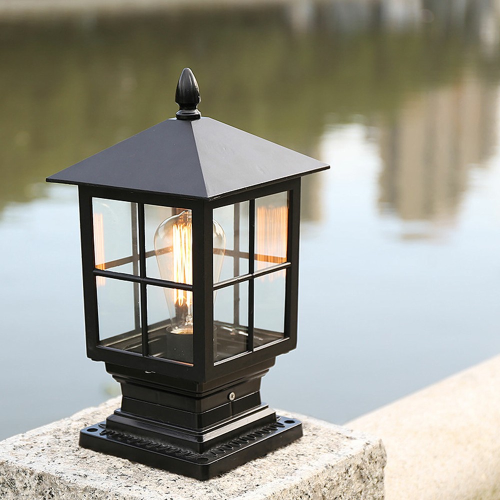 Retro Exterior Post Lantern Lamp Yard Fence Driveway Outdoor Gate Pillar Light