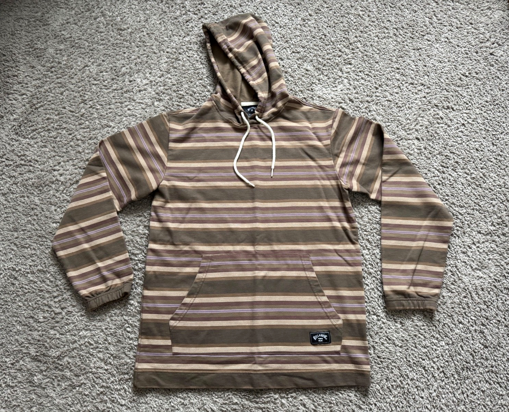 Billabong Hoodie Sweatshirt Long Sleeve Brown/Beige Striped Men's Size MEDIUM
