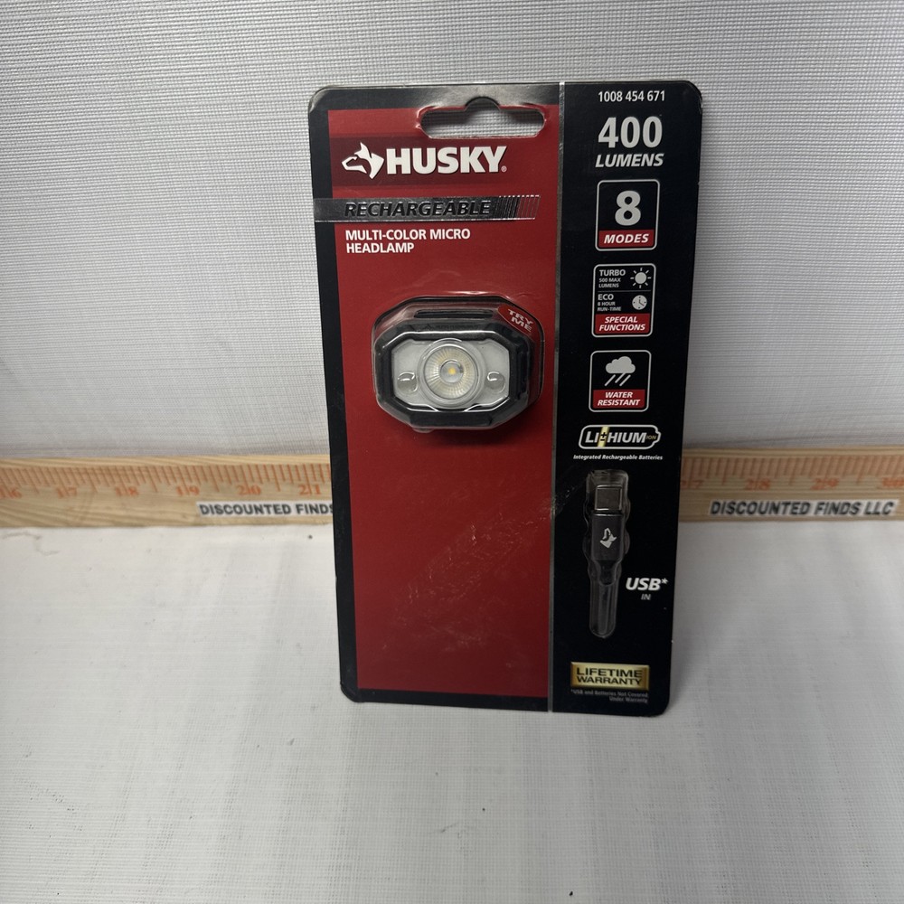 NEW Husky Rechargeable 400 Lumen Multi-Color Micro Headlamp w USB Cable B22