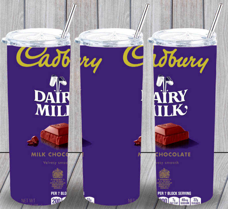 Cadbury Milk Chocolate Candy Multicolor 20oz Insulated Tumbler Lid Straw New