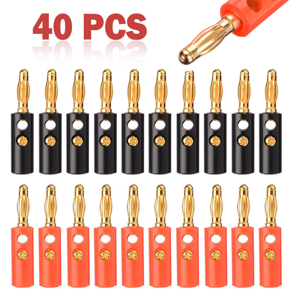 40Pcs Gold Plated Banana Plugs Audio Jack Speaker Wire Cable Screw Connector 4mm