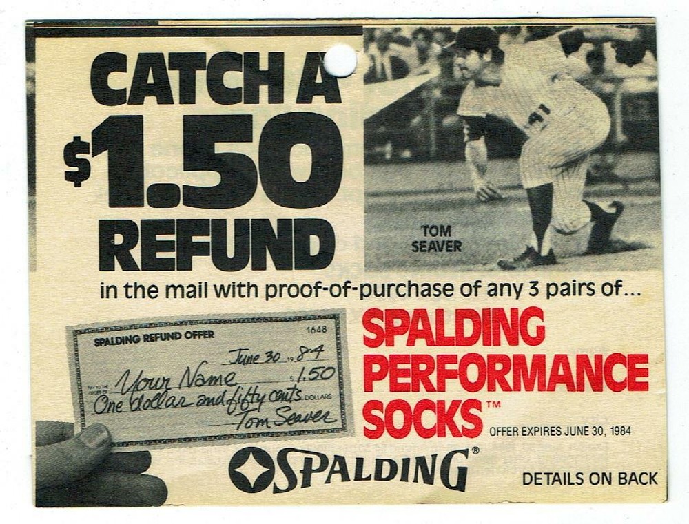 TOM SEAVER Mets ~ 1984 Spalding Socks Refund Coupon-image