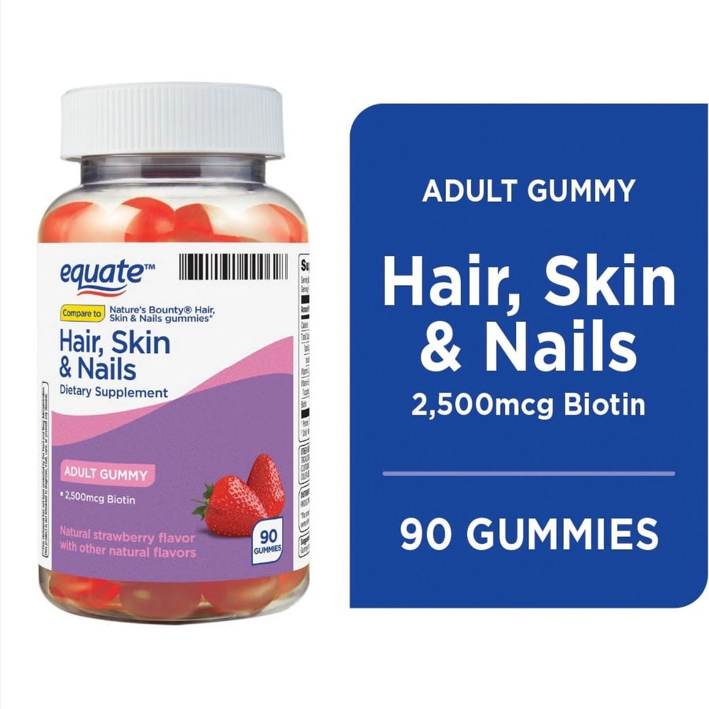 Equate Hair, Skin, and Nails Dietary Supplement for Adults, Biotin 2500mg, 90ct