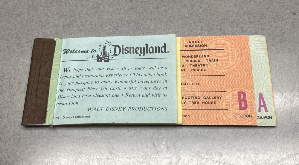 Vintage Disneyland theme park ticket coupon book collectible Used 2 ticket Adult-image