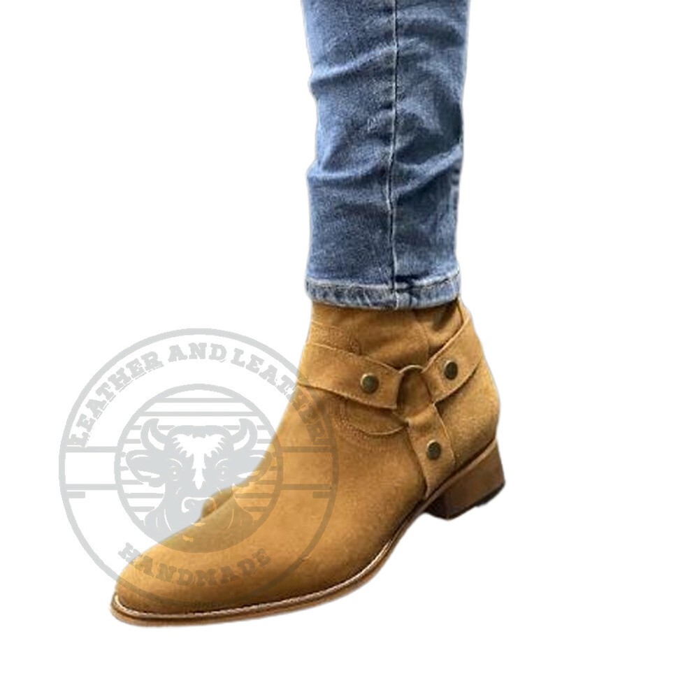 Ankle High Beige Suede Madrid Strap , Men's Fashion Casual Wear Boot