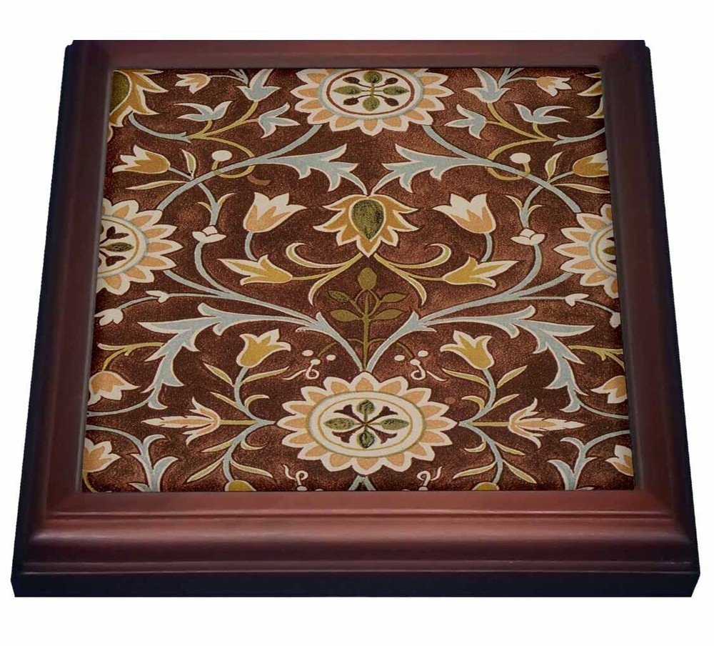 3dRose Image of William Morris Little Flower In Brown Olive And Gold 8x8 Trivet