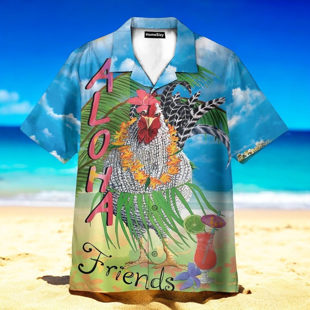 Aloha Farm Rooster Friends On The Beach Hawaiian Shirt US Size Summer Style New  