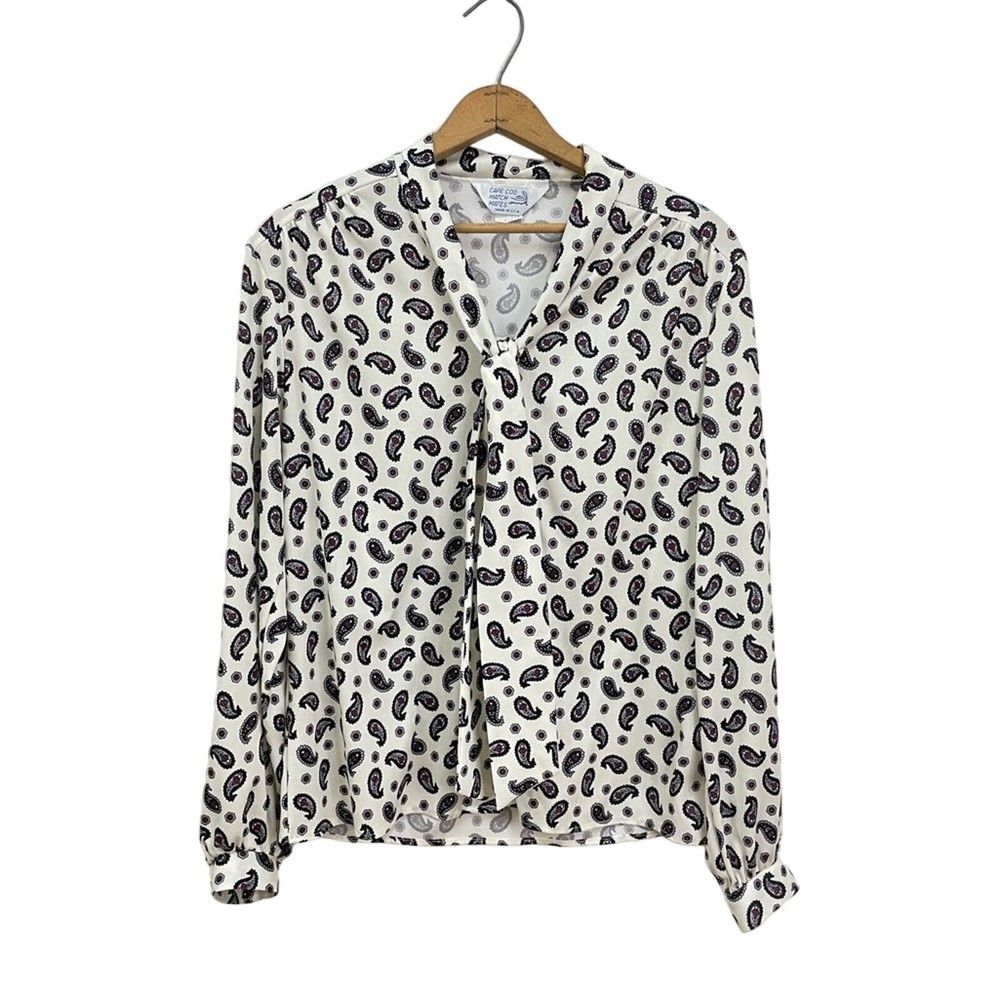 Vintage CAPE COD MATCH MATES Paisley Tie Neck Button Down Blouse sz 12