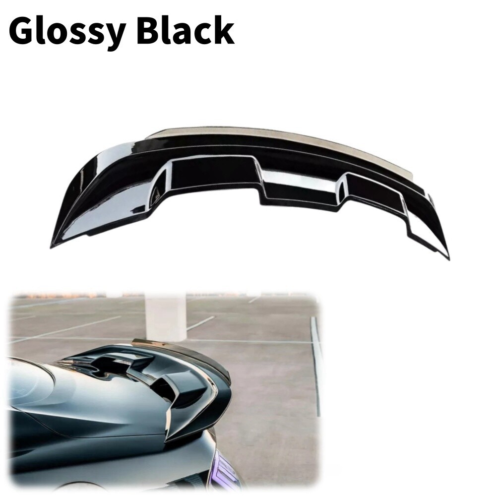 Rear Spoiler w/ Flap Glossy Black For Ford 15-23 Mustang Wicker Bill GT500 Style