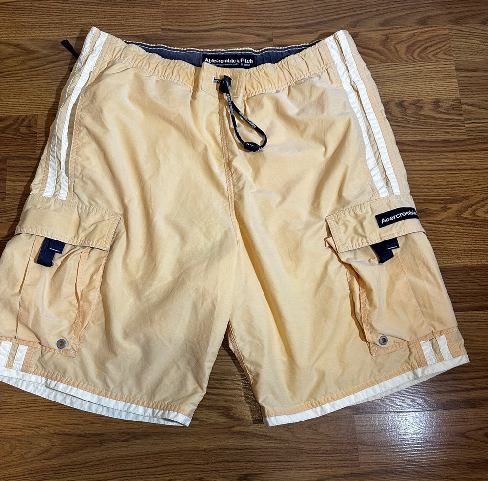 Vintage Abercrombie & Fitch Cargo Swim Trunks Mens M Peach Drawstring Mesh Y2K