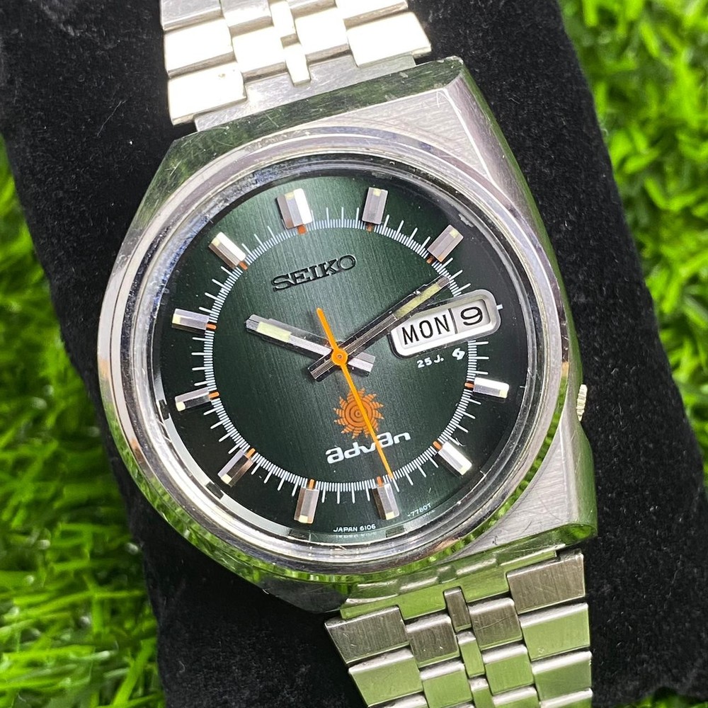 Rare Seiko Advan Halfmoon Automatic 6106-7551 JDM Day Date Green Dial Vintage