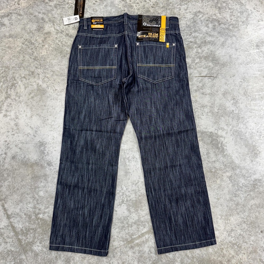 Southpole Jeans Mens 38x30 Blue Slim Straight Denim 5-Pocket Contrast Stitch