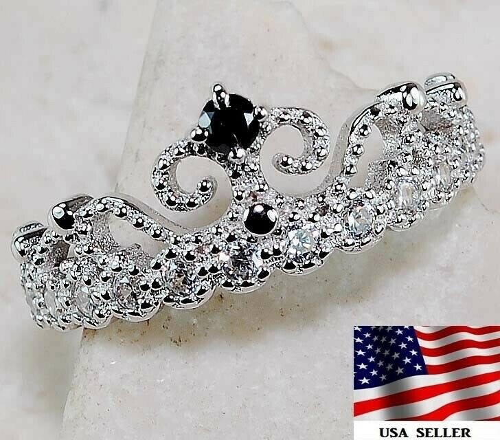 1CT Treated Black Sapphire & Blue Topaz Sterling Silver Ring Size 6