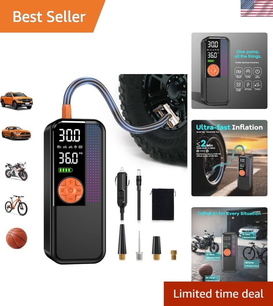 150 PSI Portable Tire Inflator: Cordless Air Compressor with Digital Gauge