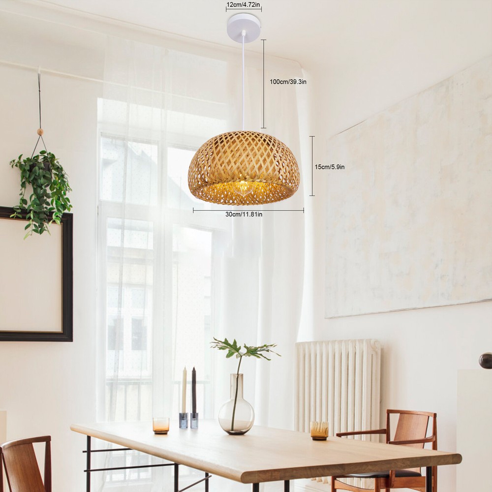 Pendant Light Vintage Bamboo Wicker Rattan Shade Hanging Ceiling Lamp Fixture US
