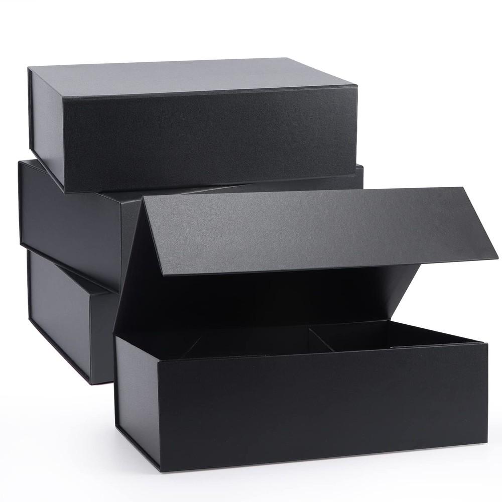 4-Pack 11x8x3.5 Inch Black Magnetic Lid Gift Boxes Collapsible Large Storage