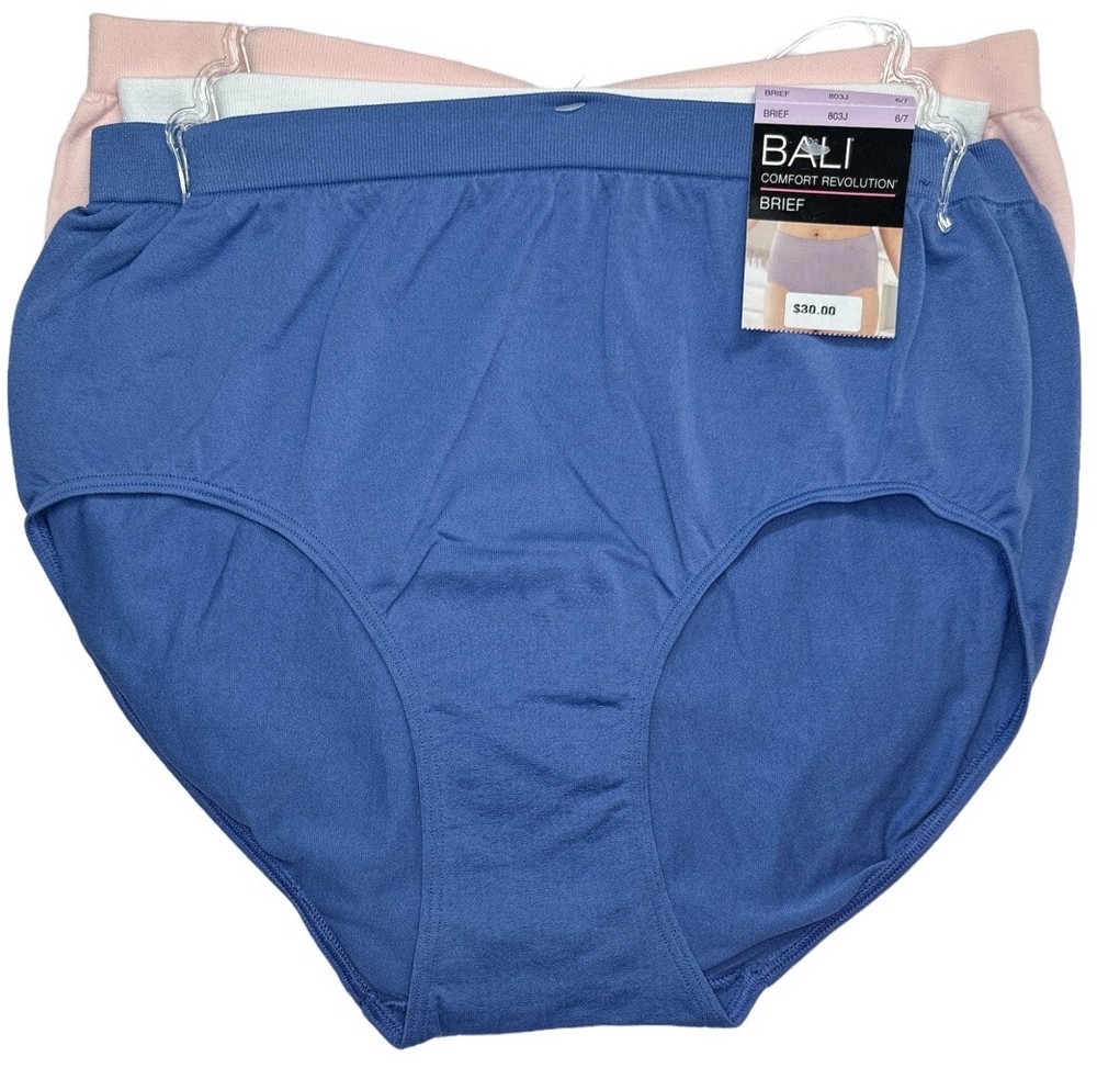 BALI Womens 3-Pack Comfort Revolution Brief Underwear Pink White Blue Sz 6/7
