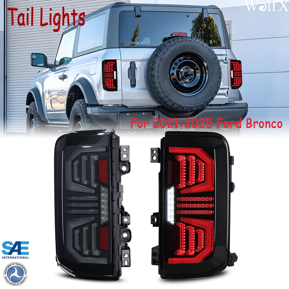 2021-2025 Ford Bronco 2/4 Door LED Smoke Tail Lights with Turn Signals - Waterproof
