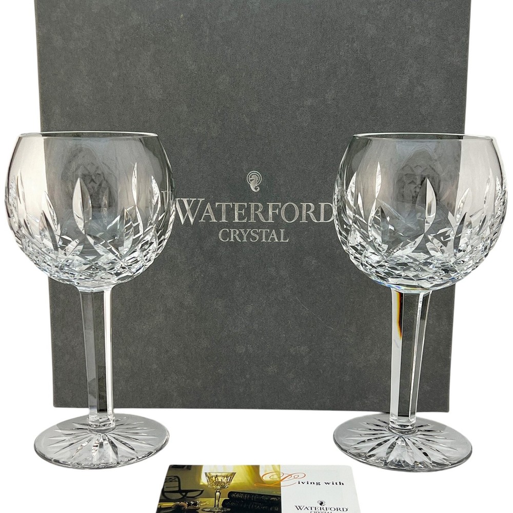 Waterford Crystal LISMORE Balloon Wine Glasses 2 Gothic Mrk Vintage Ireland