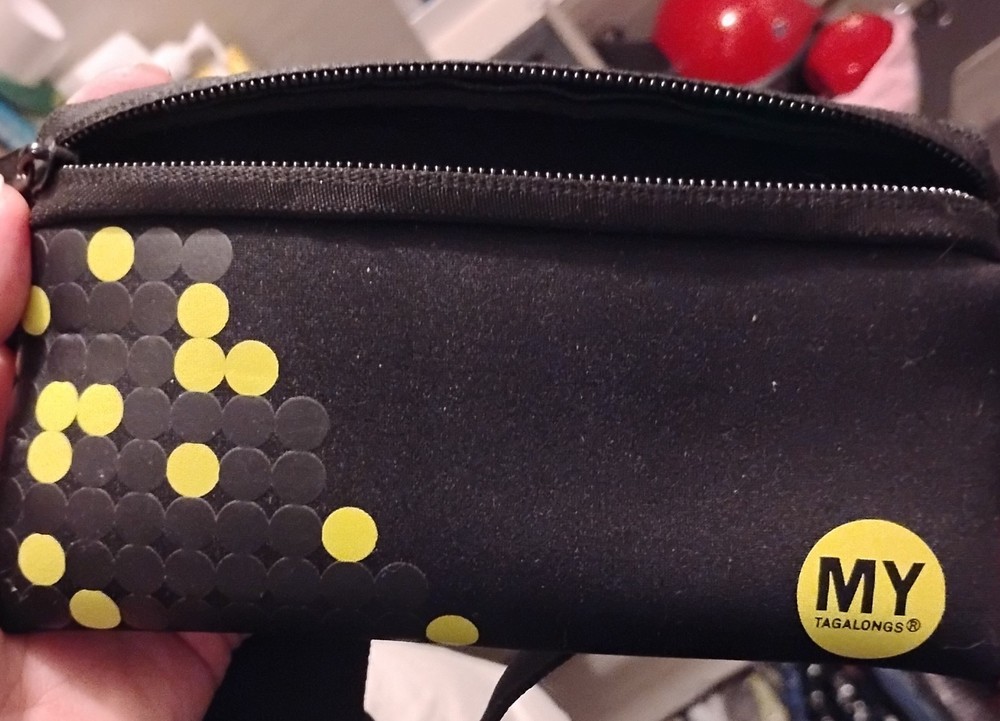 Fanny Pack Tagalong Bag Belt Black Lime Green Splash EUC Adjustable