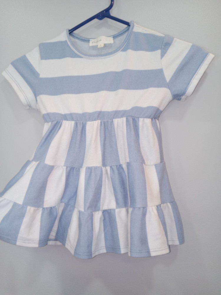 Perfect Peach Girls Fit & Flare Blue White Striped Dress Size S Short Sleeve