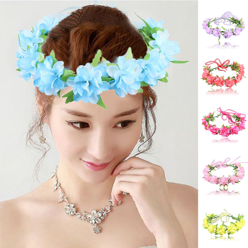 Women's Artificial Flower Crown Headband for Bride Party Hair Hoop Accessories