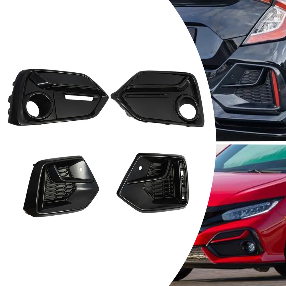 For Honda Civic 2019 2020 Si Sedan 4-Door 1.5L Front+Rear Bumper Fog Light Cover