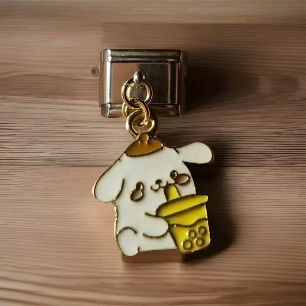 Pompompurin Boba Tea Italian Charm 9mm Stainless Steel Dangle