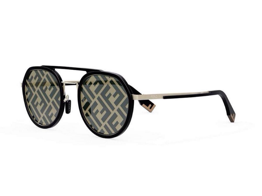 FENDI FE40040U 02C Sunglasses BlackGold Mirror FF Logo Lens Eyewear W/Case