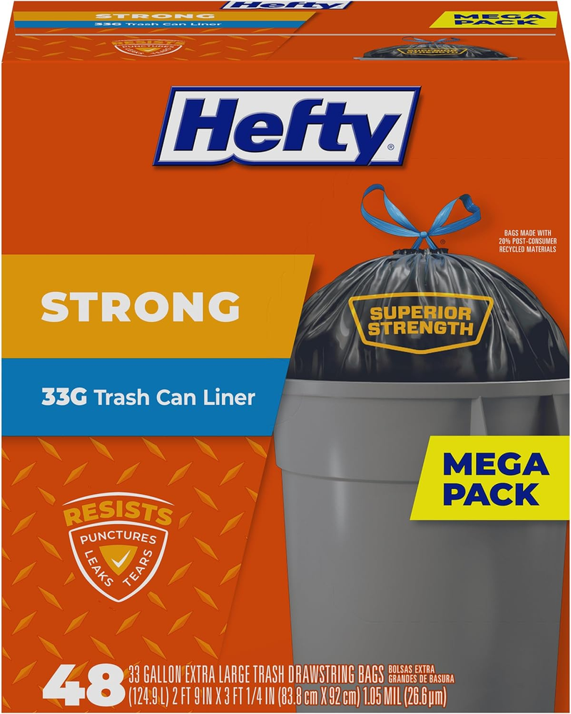 Strong Large Trash Bags, 33 Gallon, 48 Count Pack of 1