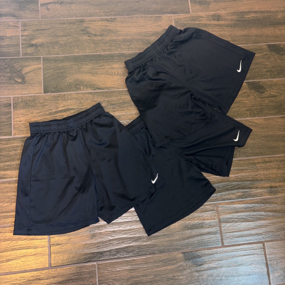 Nike Dri-Fit Shorts Youth Large Black Swoosh Drawstring Soccer Training 3 Pair