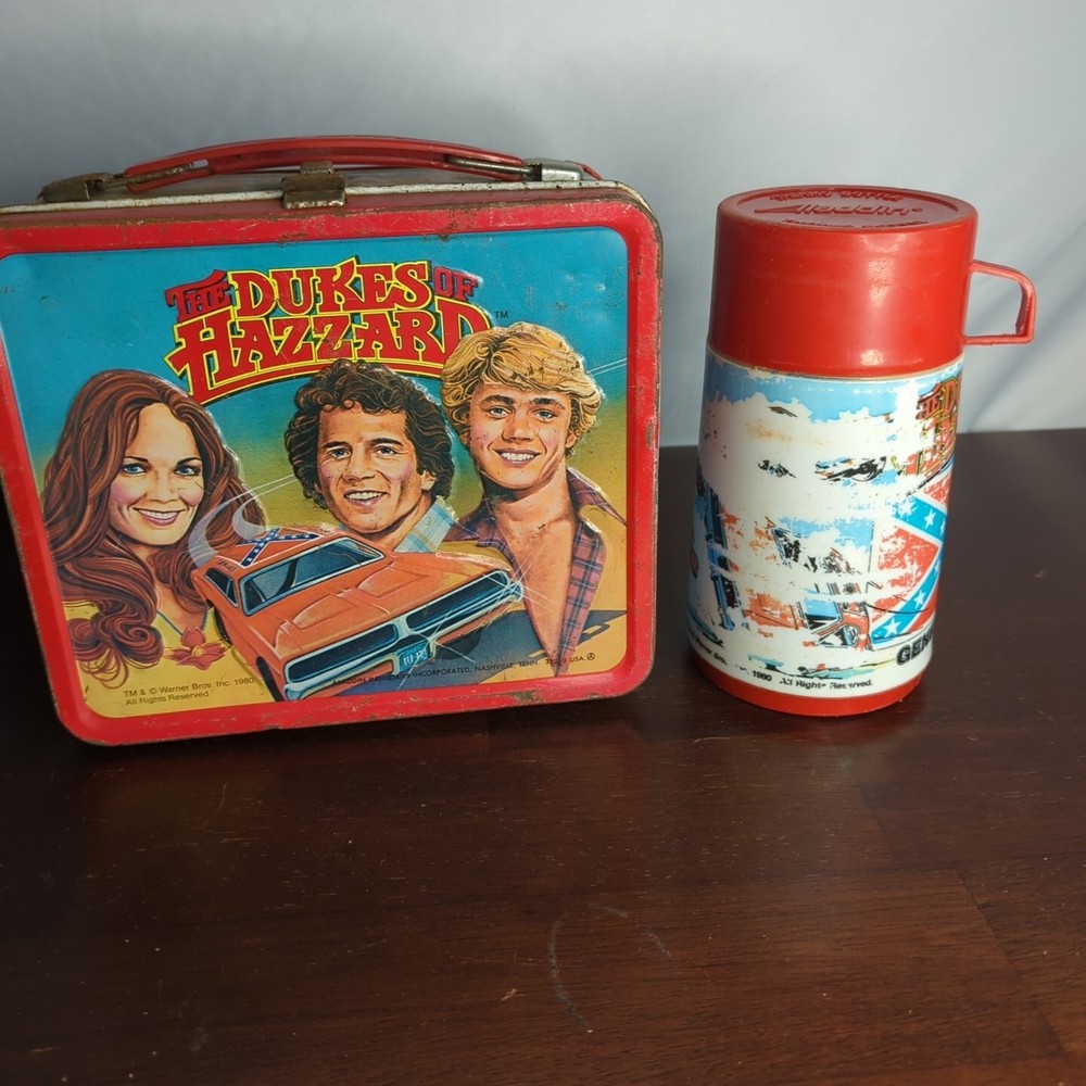 Vintage 1980 Warner Bros General Lee Lunch Box & Thermos - Dukes Of Hazzard Collectible