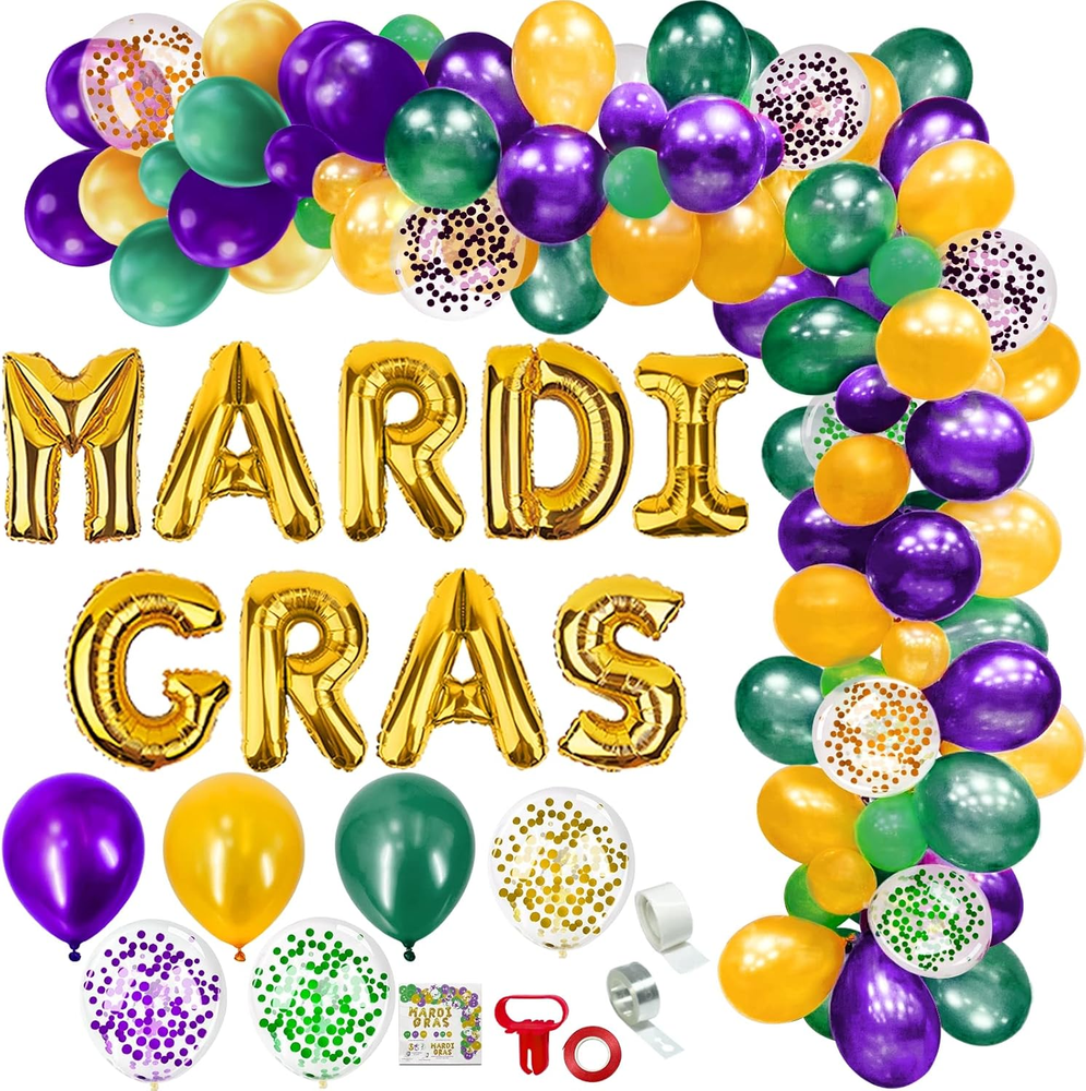 119 Pack Mardi Gras Balloons Arch Garland Kit, Mardi Gras Decorations DIY 15