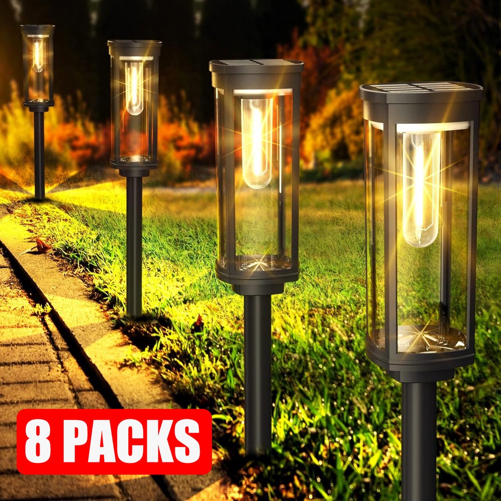 8pcs Solar LED Garden Pathway Lights Outdoor Waterproof Yard Patio Lamps