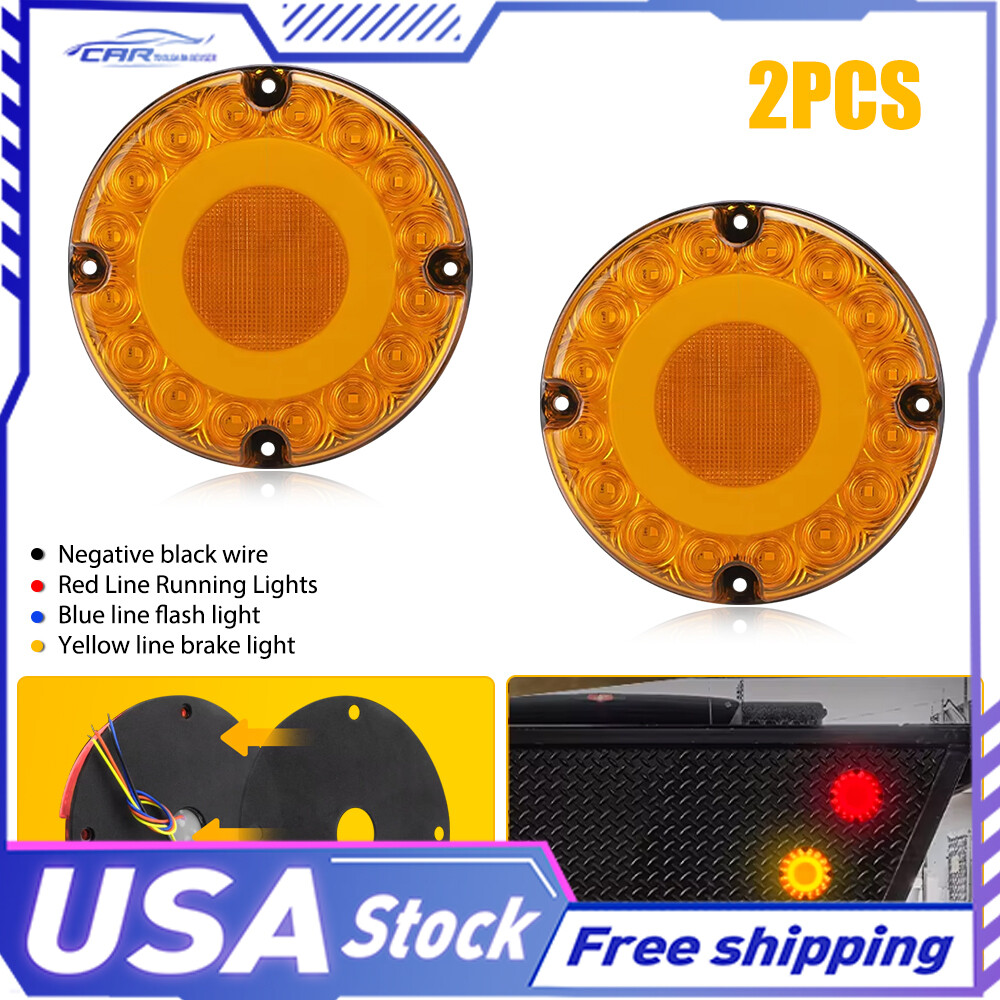 Upgrade Your Truck Trailer with 2x 7-Inch Amber Round LED Tail Lights for Brake Turn Signal DRL