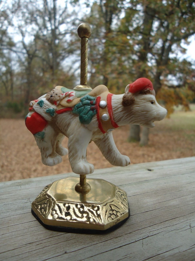 VTG Christmas Polar Bear Carousel on Brass Base Pole Taiwan Holiday Decoration