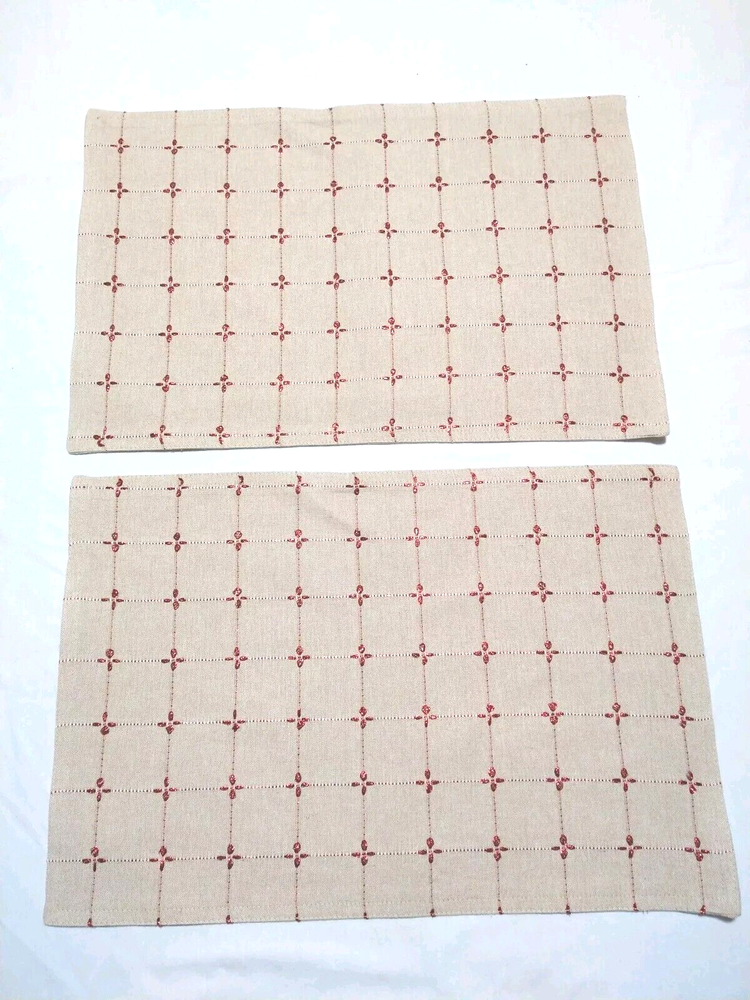 Festive Beige & Red Metallic Christmas and New Year Placemats Set of 2 (19.5