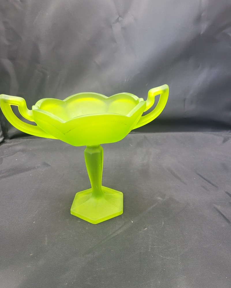 Westmoreland Satin Mist Green Colonial Glass Pedestal Compote 6.5 Inch