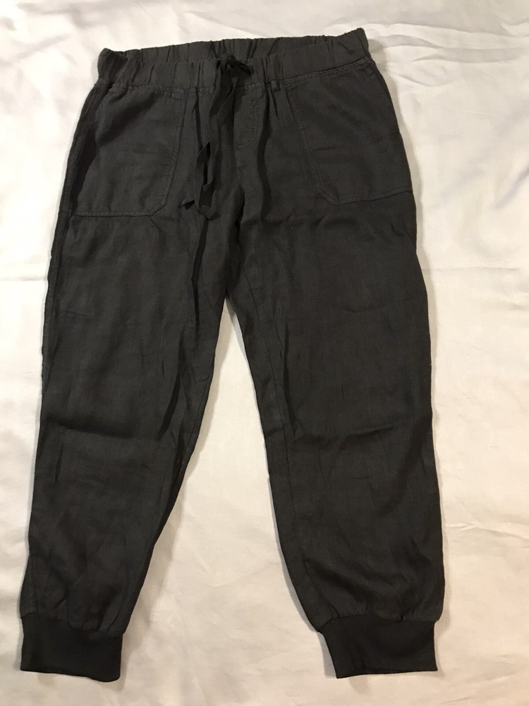 Caslon Pants Womens Small Petite Black Linen Elastic Waist Drawstring Tapered