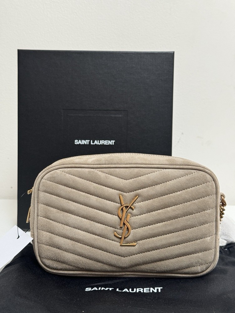 Saint Laurent Mini Lou Beige Suede Camera Crossbody Bag
