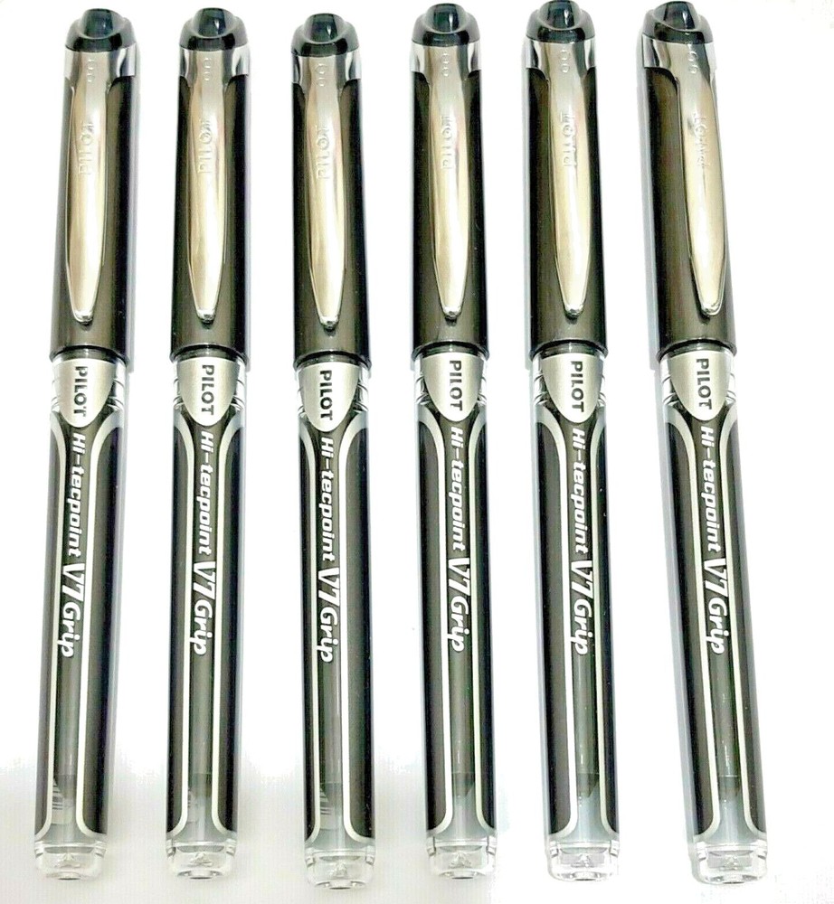 PILOT V7 GRIP HI-TECPOINT ROLLER BALL PEN 0.7 (FINE) - SET OF 4, 6 OR 12 - BLACK