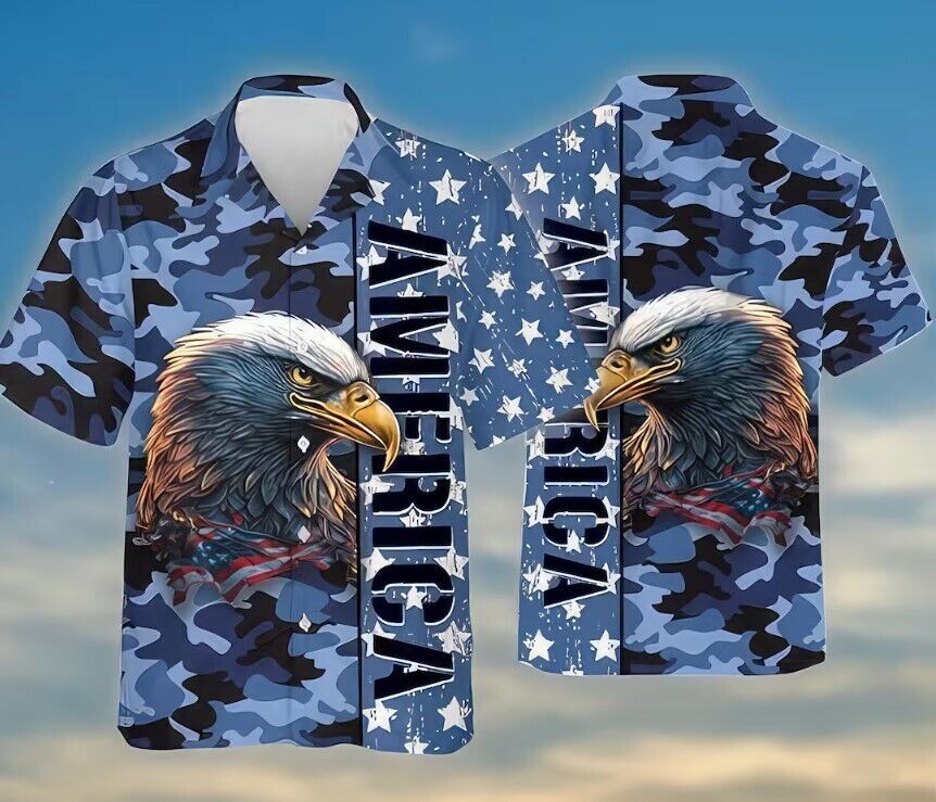 Military Hawaiian Shirt 3D Summer Veteran Day Gift Eagle Us American Flag